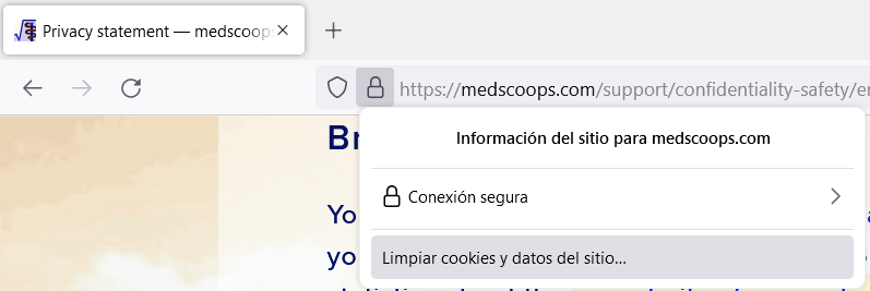 Firefox example – figure 2 of 5: select «Clean cookies …» (click to continue)