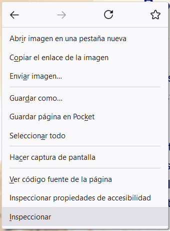 Firefox example – figure 4 of 5: right-click anywhere and select «inspect» (click to continue)
